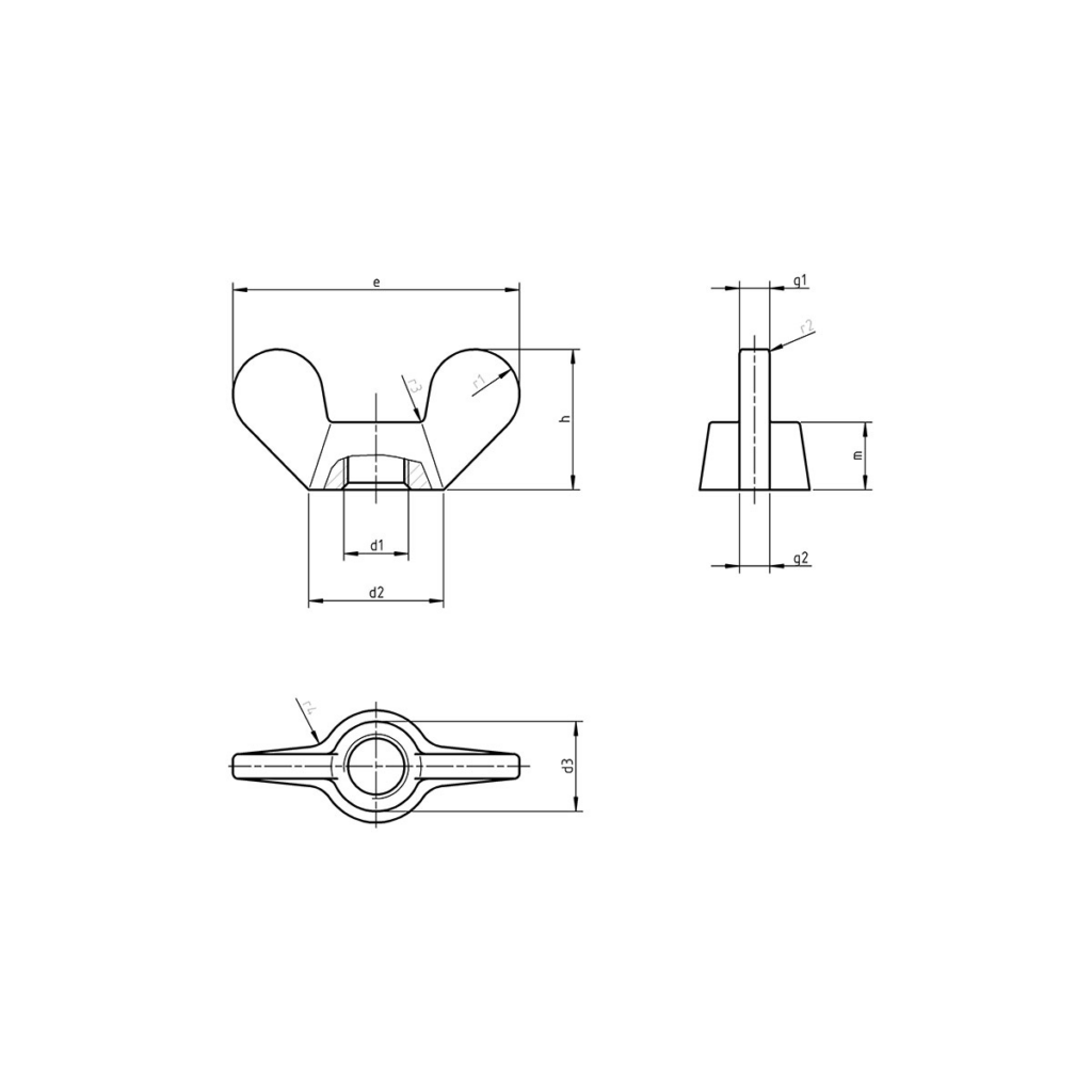 Bản vẽ kỹ thuật Đai ốc cánh chuồn inox – DIN 315