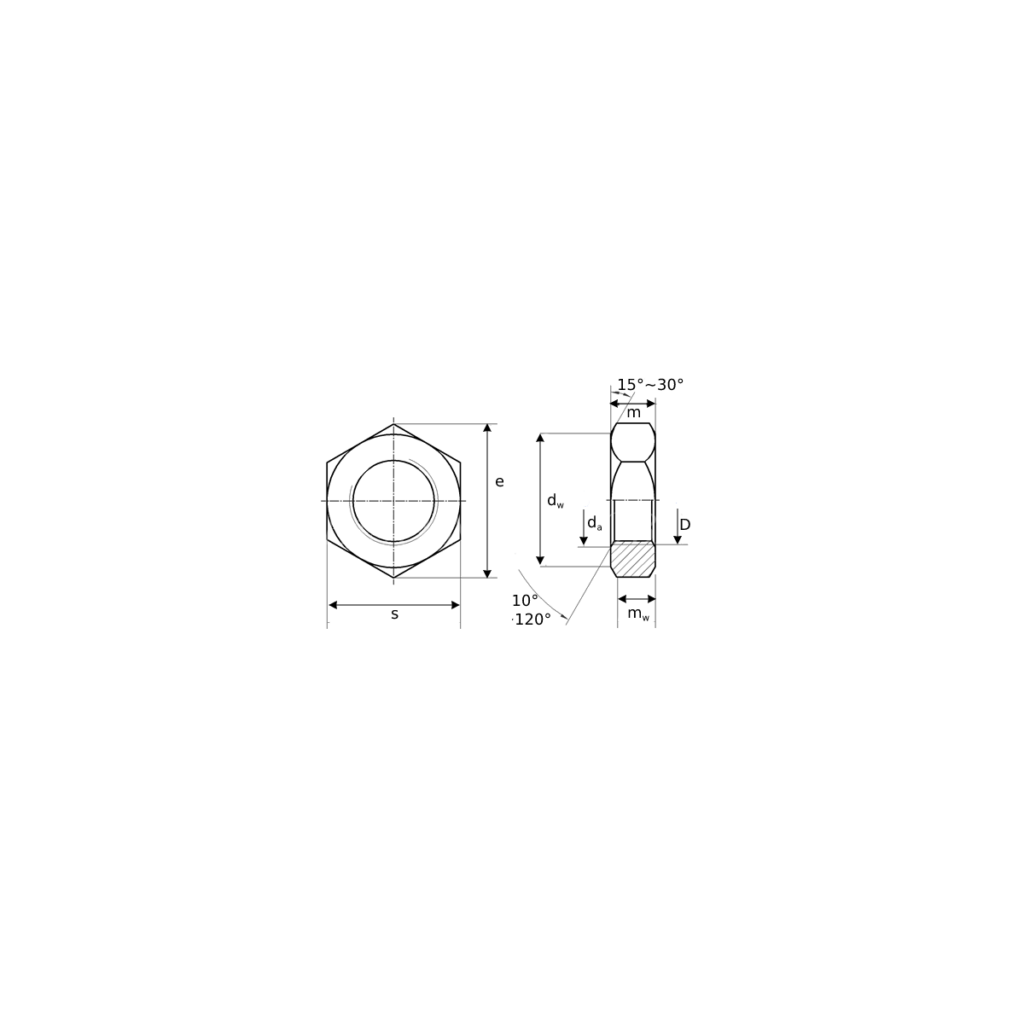 Bản vẽ kỹ thuật Đai ốc mỏng inox – DIN 439