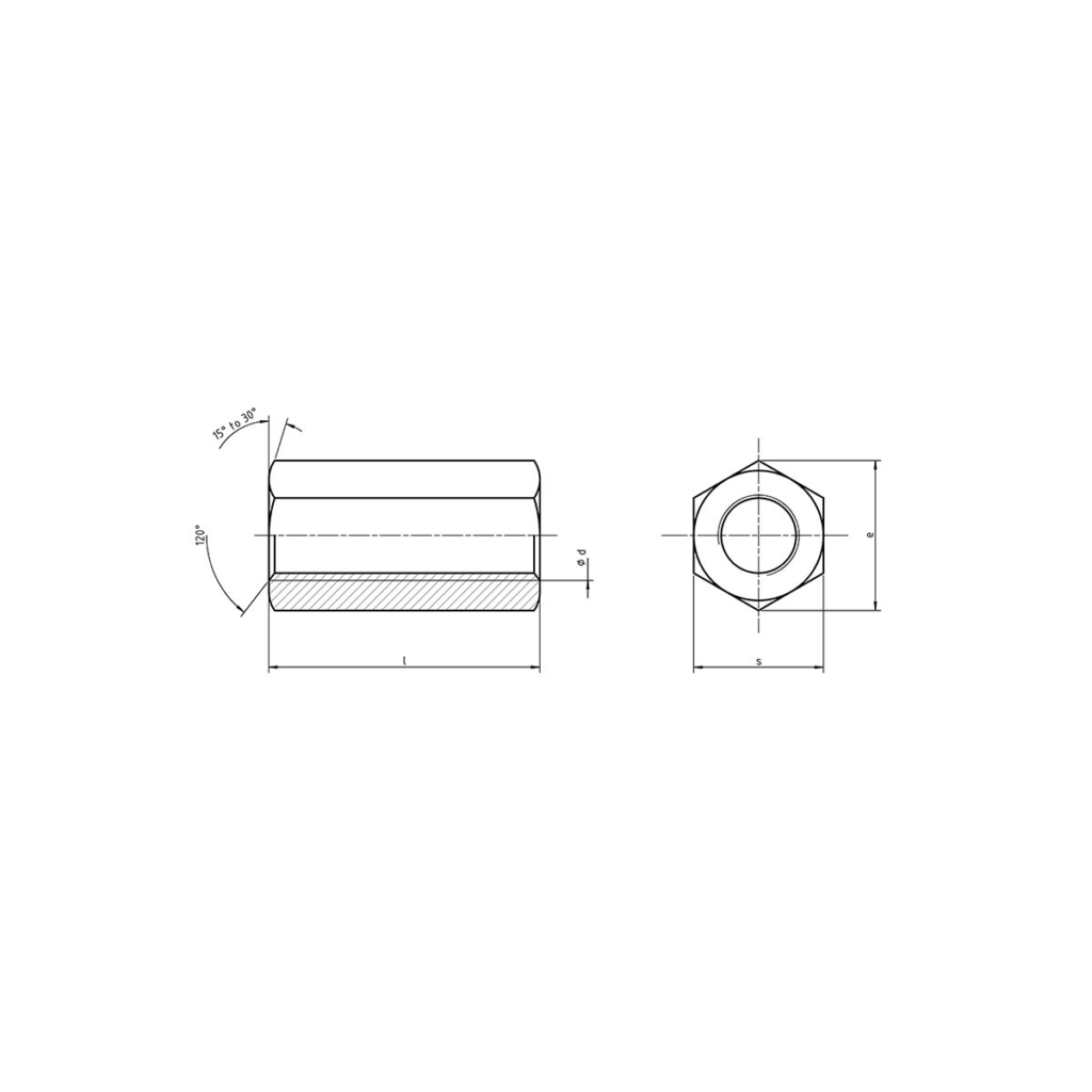 Bản vẽ kỹ thuật Đai ốc nối inox – DIN 6334