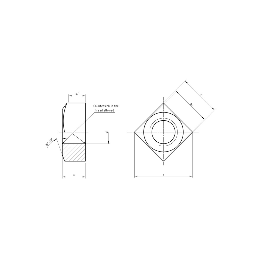 Bản vẽ kỹ thuật Đai ốc vuông inox – DIN 557