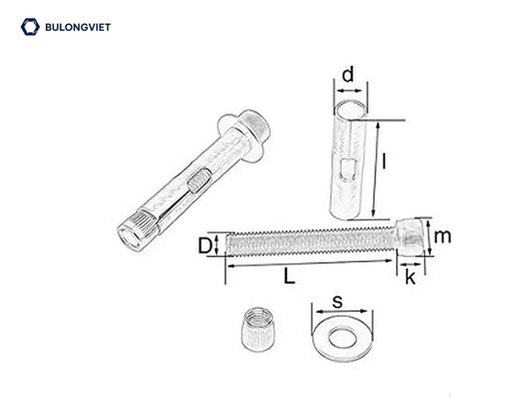 Bản vẽ kỹ thuật Tắc kê nở lục giác chìm đầu trụ inox