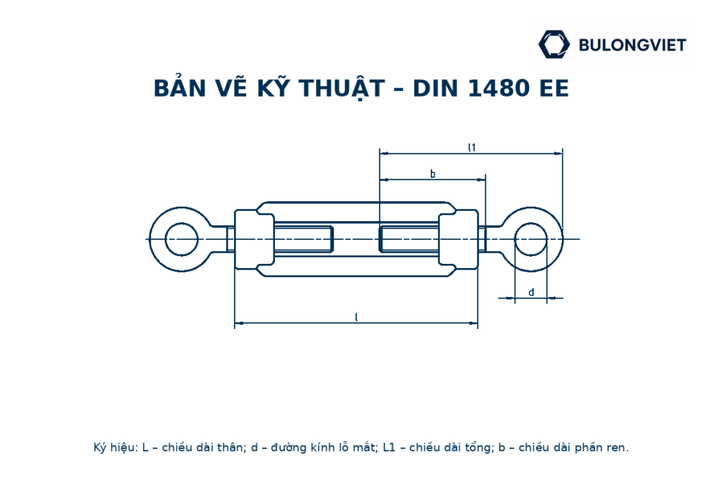 Bản vẽ kỹ thuật Tăng đơ hai đầu tròn inox – DIN 1480 EE