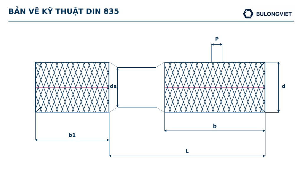 Bản vẽ kỹ thuật Ty ren hai đầu inox – DIN 835