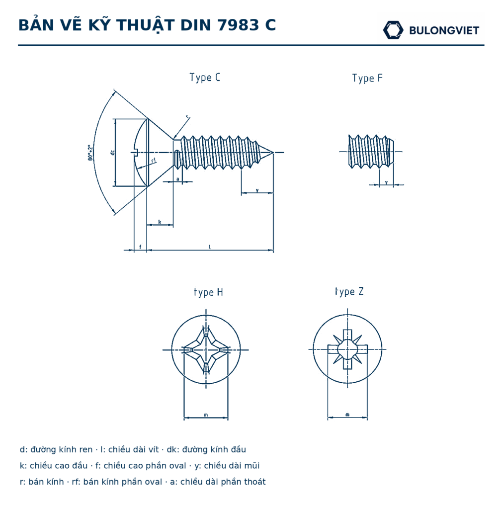 Bản vẽ kỹ thuật Vít gỗ đầu oval inox – DIN 7983 C