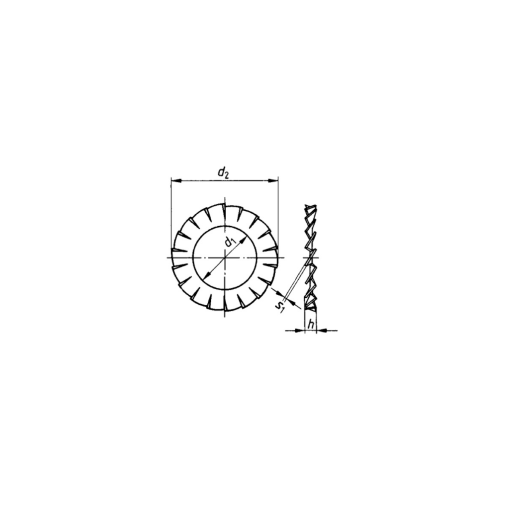 Bản vẽ kỹ thuật Vòng đệm răng cưa ngoài inox – DIN 6798 A