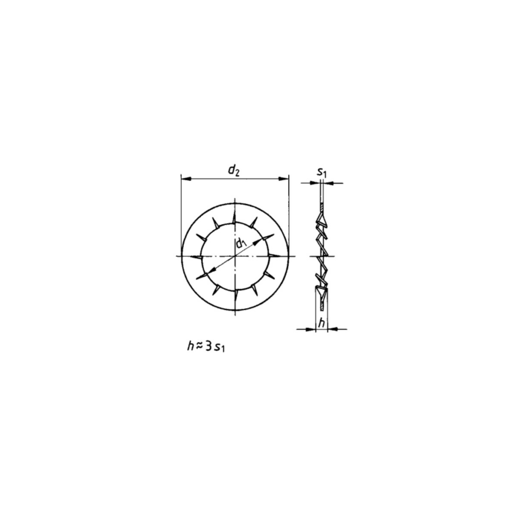 Bản vẽ kỹ thuật Vòng đệm răng cưa trong inox – DIN 6798 J